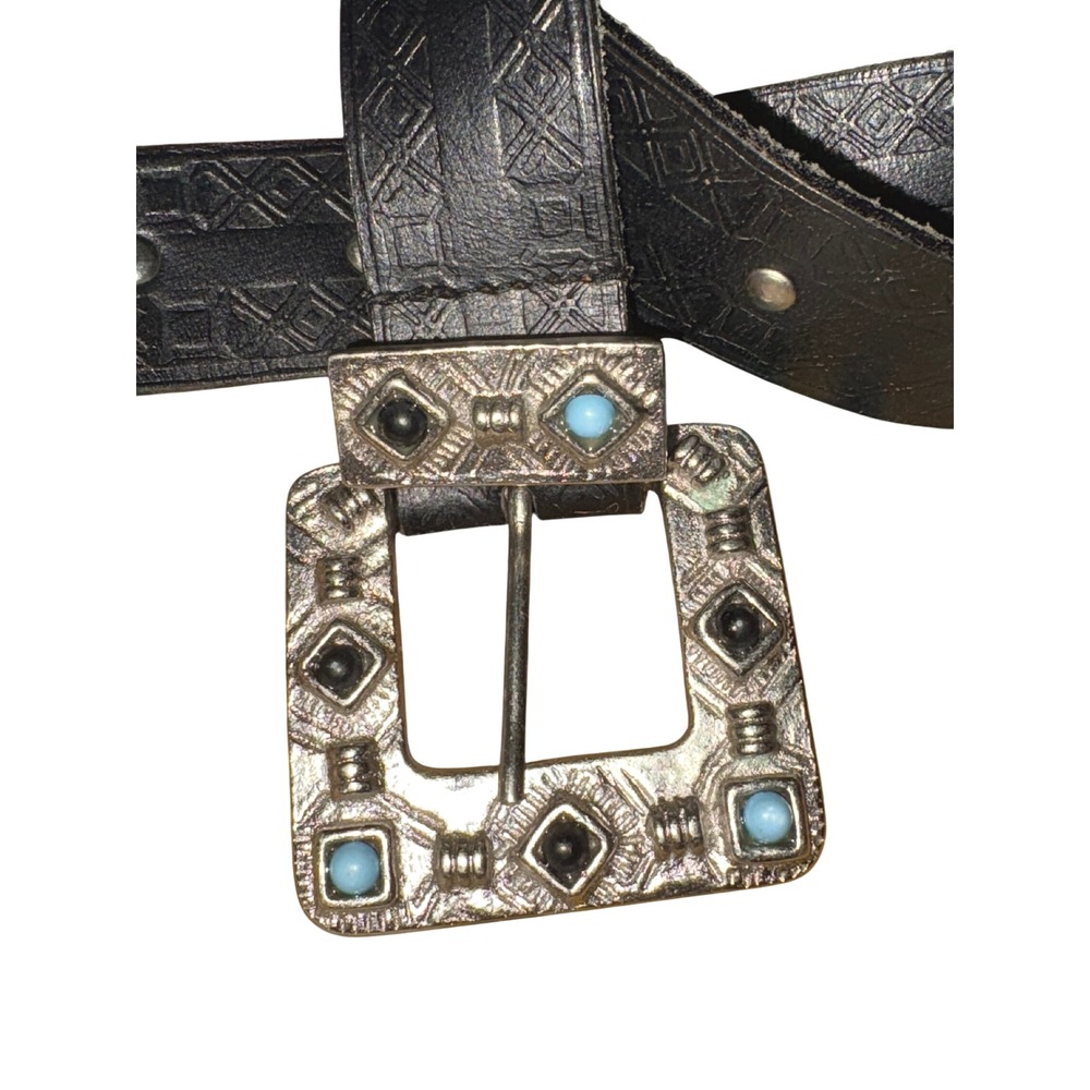 Leather Belt Boho Western Southwestern Embellished‎ Solid Brass Buckle India  LG